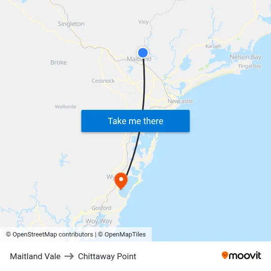 Maitland Vale to Chittaway Point map