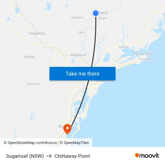 Sugarloaf (NSW) to Chittaway Point map