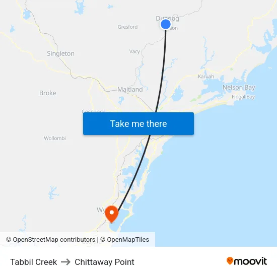 Tabbil Creek to Chittaway Point map