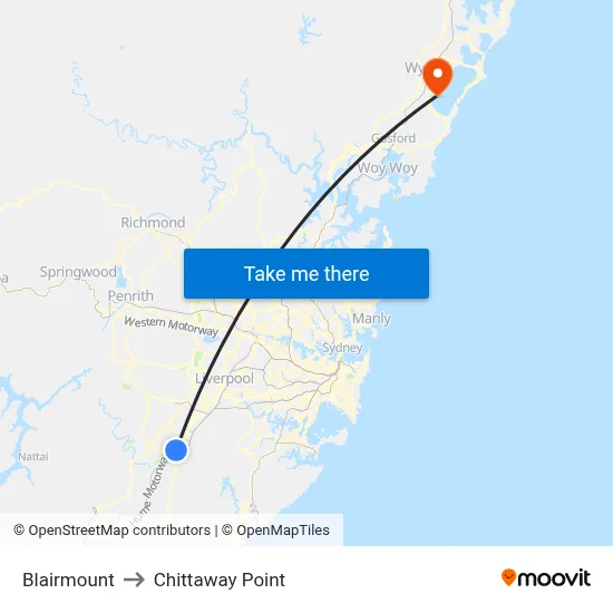 Blairmount to Chittaway Point map