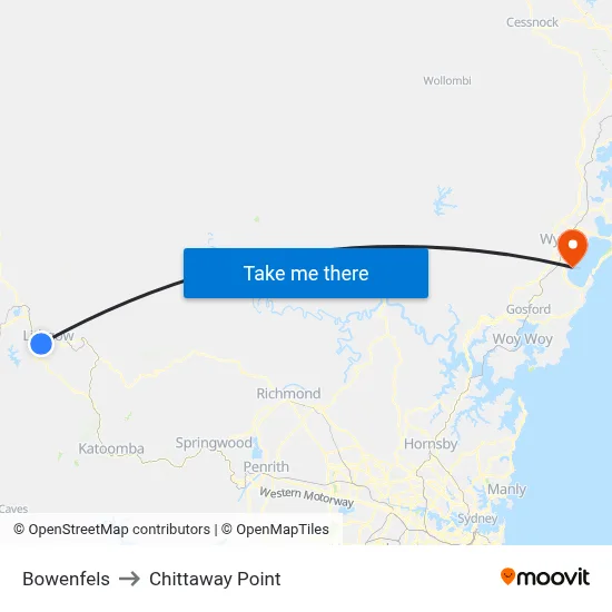 Bowenfels to Chittaway Point map