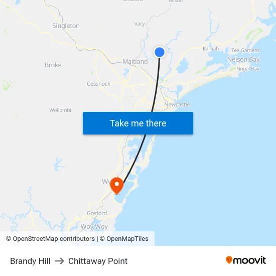 Brandy Hill to Chittaway Point map