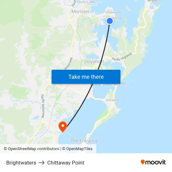 Brightwaters to Chittaway Point map