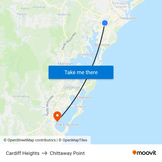 Cardiff Heights to Chittaway Point map