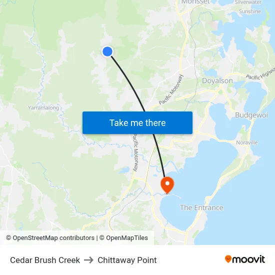 Cedar Brush Creek to Chittaway Point map