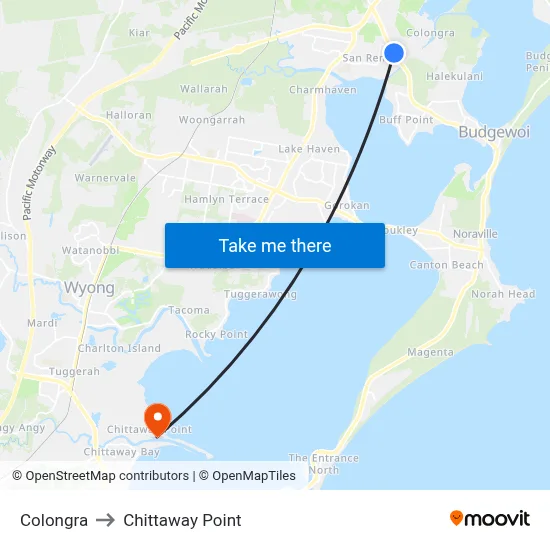 Colongra to Chittaway Point map