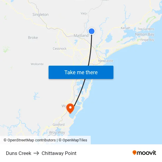 Duns Creek to Chittaway Point map
