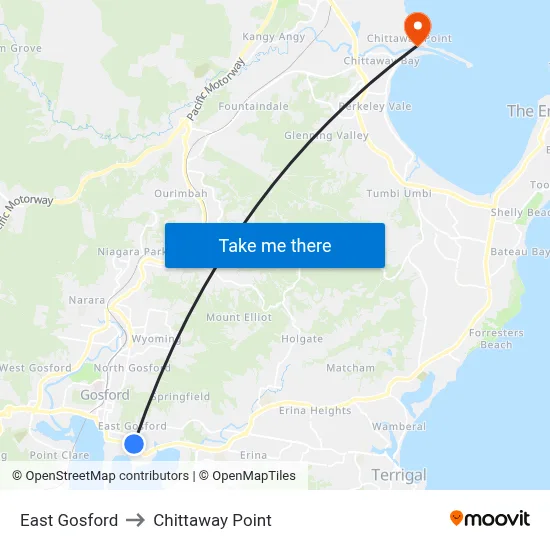 East Gosford to Chittaway Point map