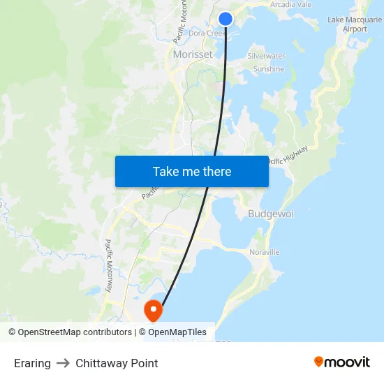 Eraring to Chittaway Point map