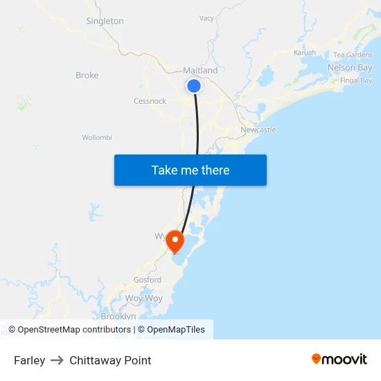 Farley to Chittaway Point map