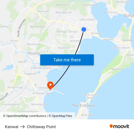 Kanwal to Chittaway Point map