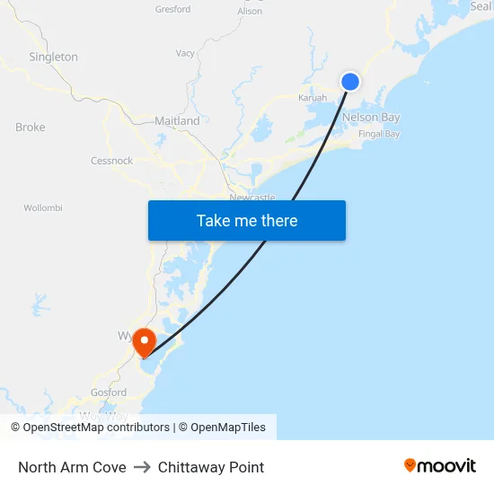 North Arm Cove to Chittaway Point map