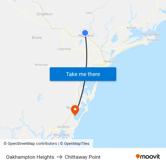 Oakhampton Heights to Chittaway Point map