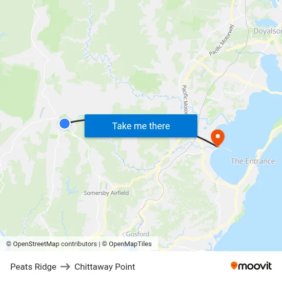 Peats Ridge to Chittaway Point map