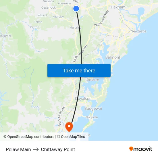 Pelaw Main to Chittaway Point map
