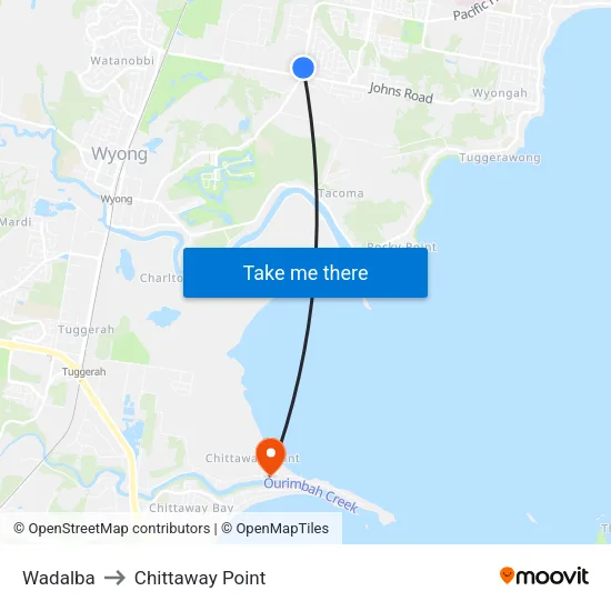 Wadalba to Chittaway Point map