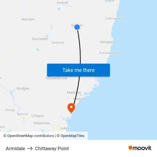 Armidale to Chittaway Point map