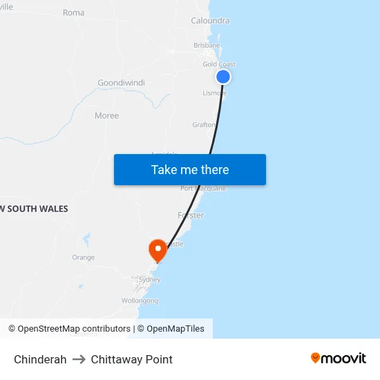 Chinderah to Chittaway Point map