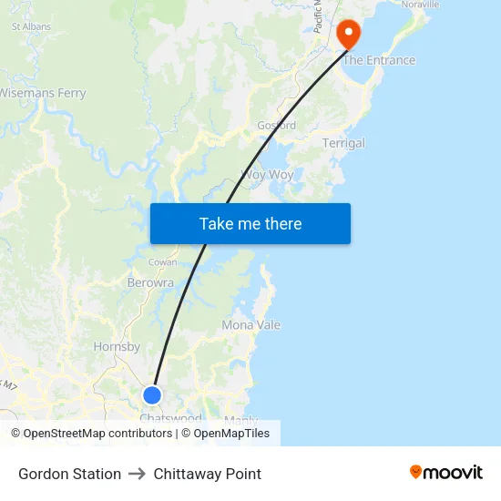 Gordon Station to Chittaway Point map