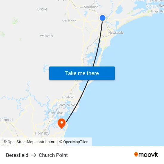 Beresfield to Church Point map
