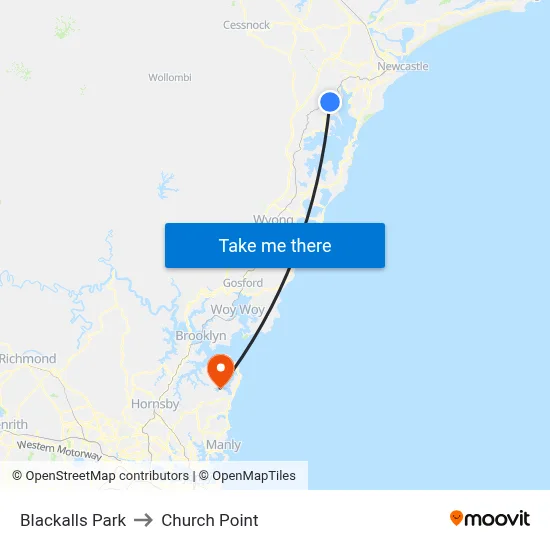 Blackalls Park to Church Point map