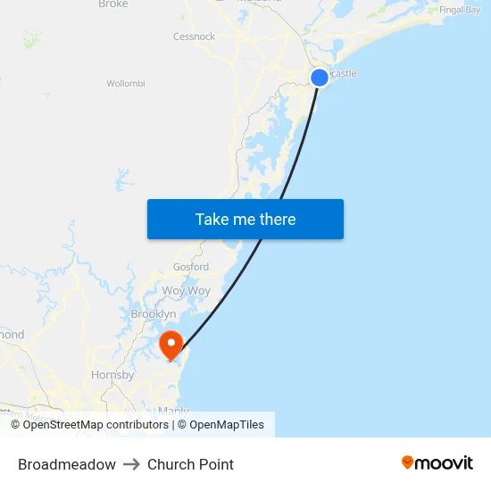 Broadmeadow to Church Point map