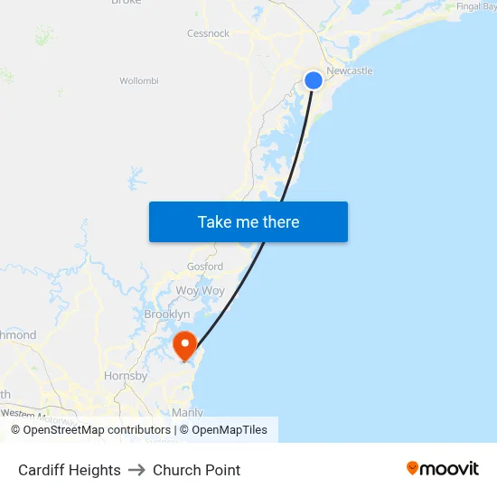 Cardiff Heights to Church Point map