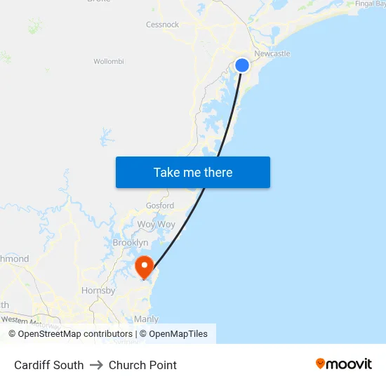 Cardiff South to Church Point map