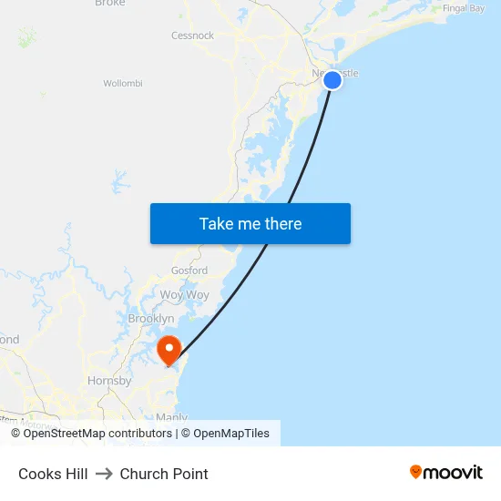 Cooks Hill to Church Point map