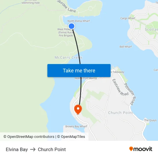 Elvina Bay to Church Point map