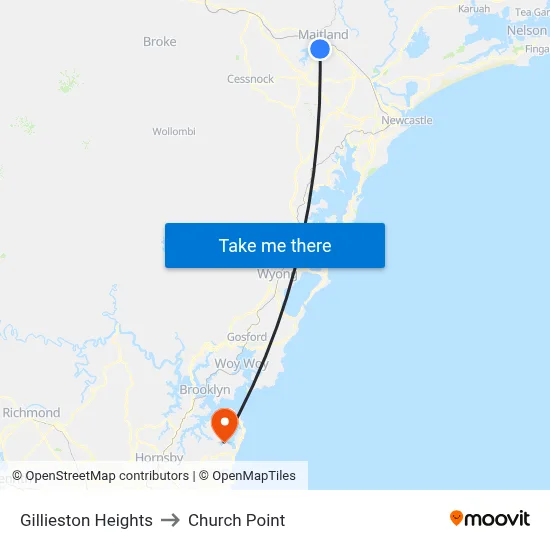 Gillieston Heights to Church Point map