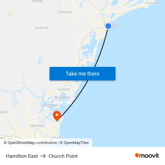 Hamilton East to Church Point map