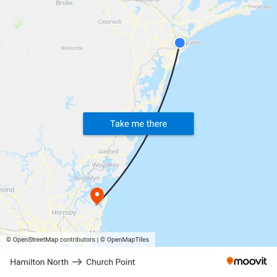 Hamilton North to Church Point map