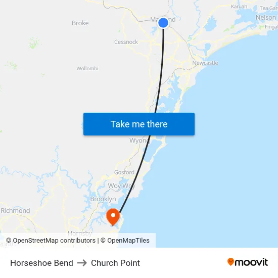 Horseshoe Bend to Church Point map