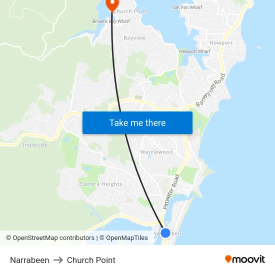 Narrabeen to Church Point map