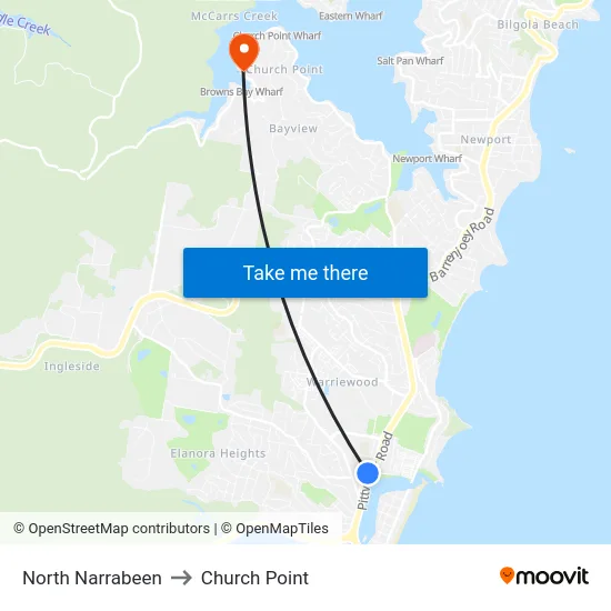 North Narrabeen to Church Point map