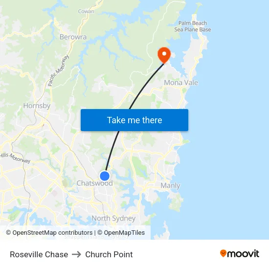Roseville Chase to Church Point map