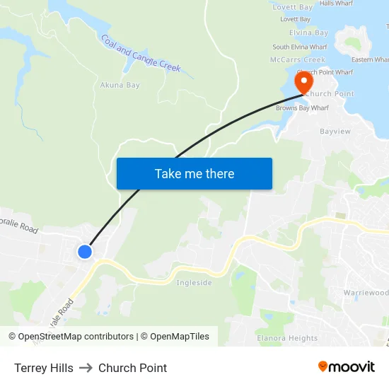 Terrey Hills to Church Point map