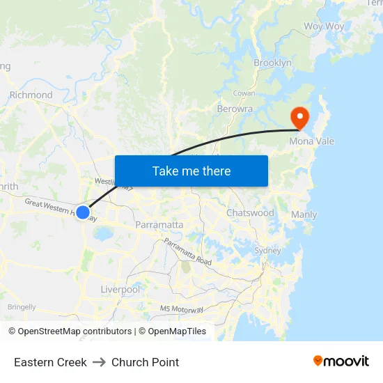 Eastern Creek to Church Point map