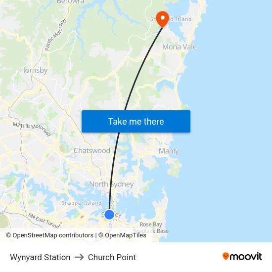 Wynyard Station to Church Point map
