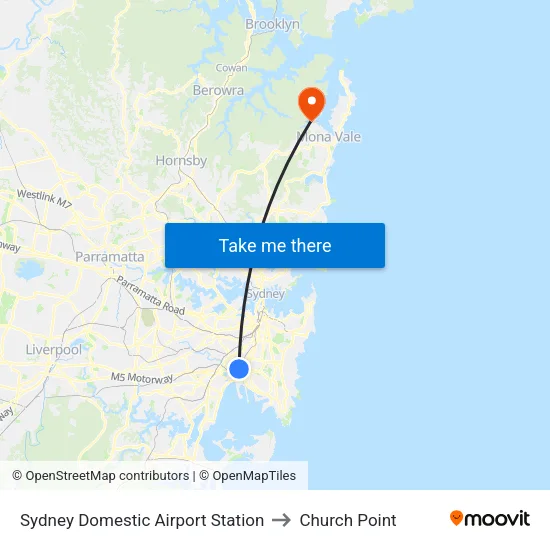 Sydney Domestic Airport Station to Church Point map