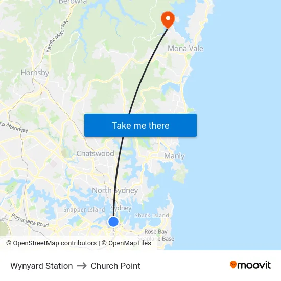 Wynyard Station to Church Point map