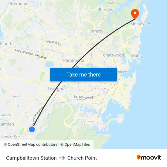 Campbelltown Station to Church Point map