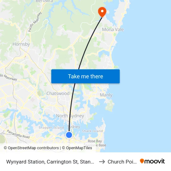 Wynyard Station, Carrington St, Stand B to Church Point map