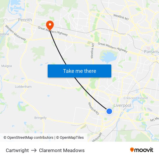 Cartwright to Claremont Meadows map