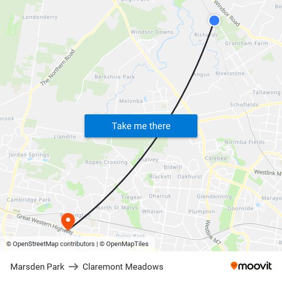 Marsden Park to Claremont Meadows map