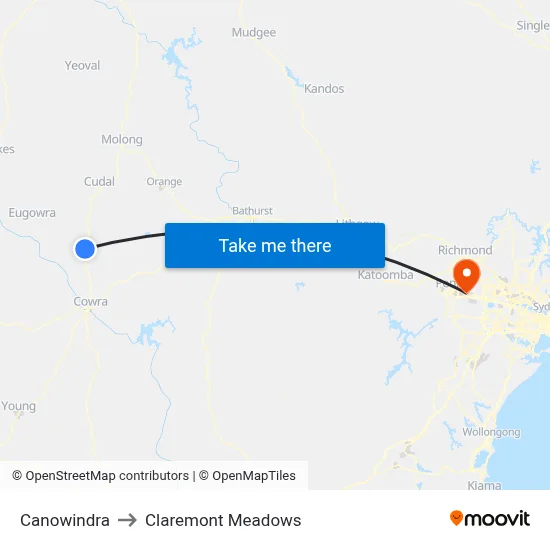 Canowindra to Claremont Meadows map
