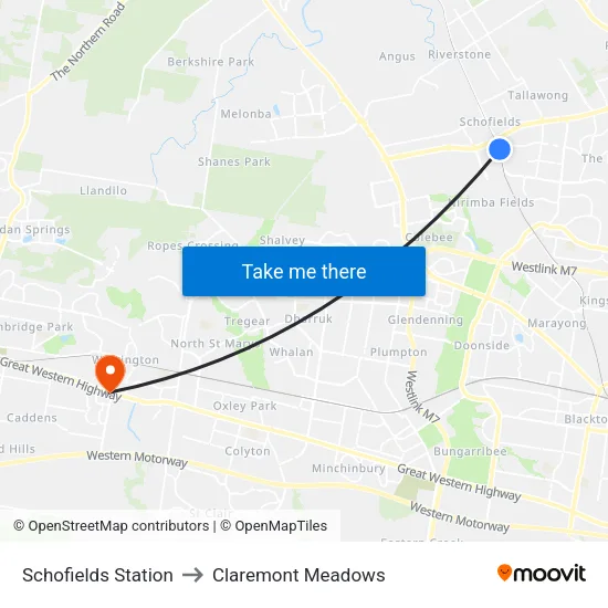 Schofields Station to Claremont Meadows map