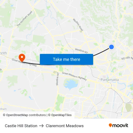 Castle Hill Station to Claremont Meadows map