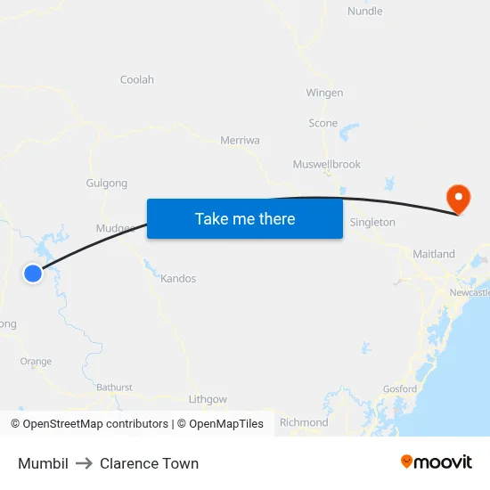 Mumbil to Clarence Town map